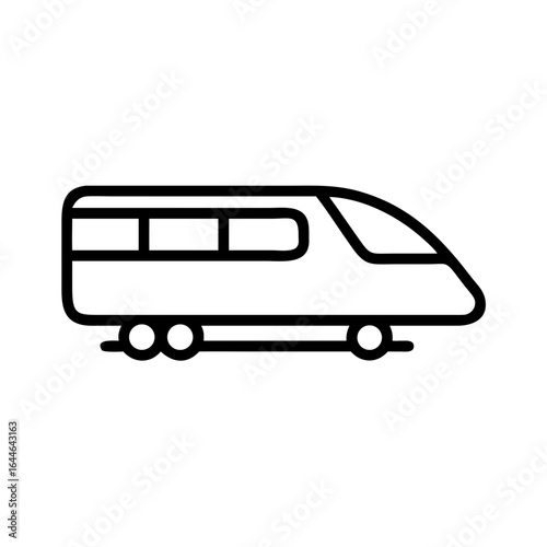 Stylized illustration of a modern train with a sleek design and smooth lines on a white background.