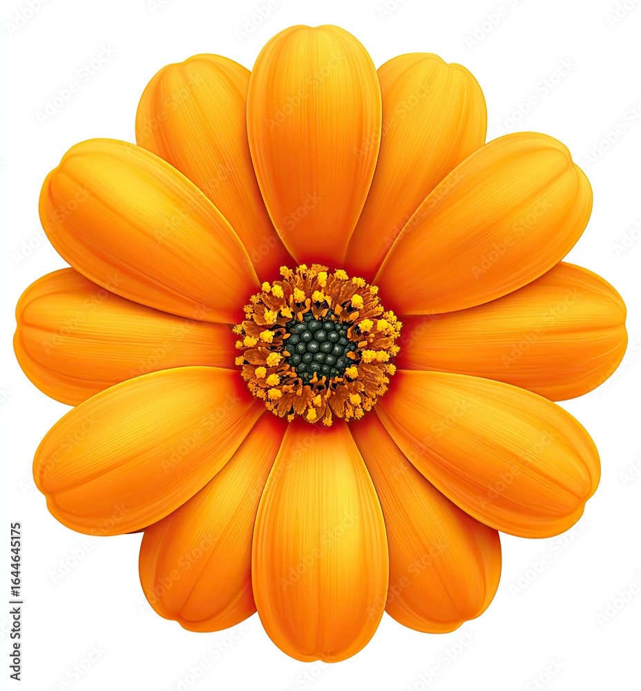 Fototapeta premium Vibrant orange flower, detailed petals, central disc