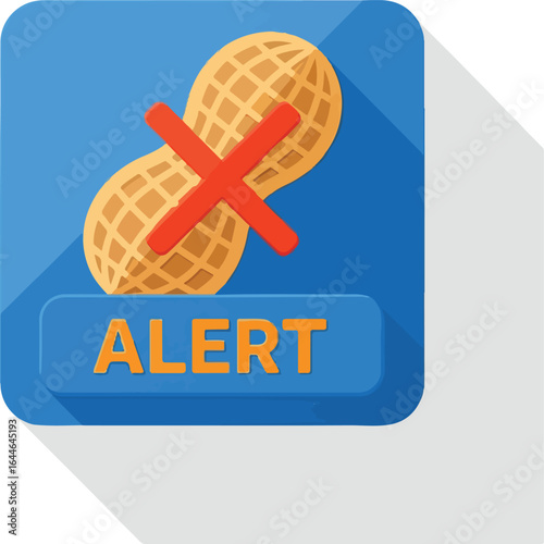 Peanut Allergy Alert Icon with Red Cross Symbol on Blue Background.