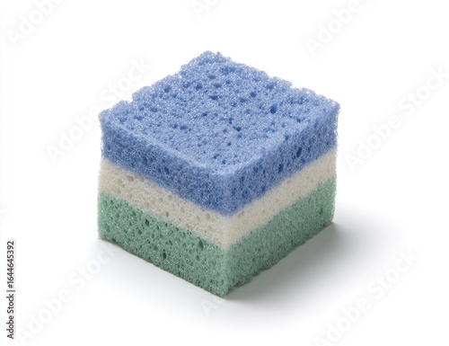 Square sponge with three horizontal layers of pastel colors
