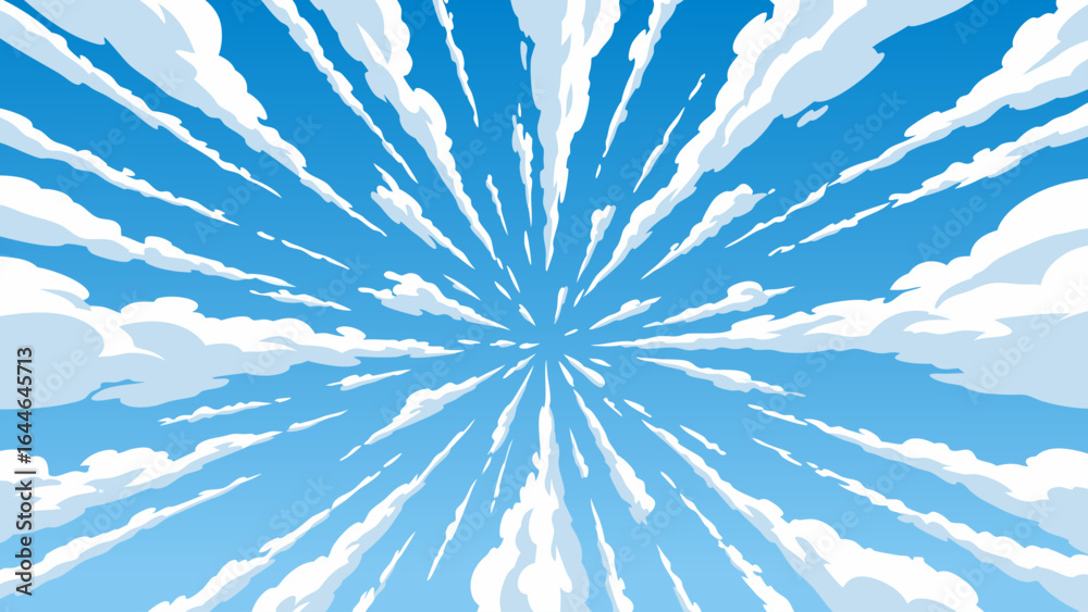 Fototapeta premium Manga Anime Cartoon Sky Illustration with Converging Clouds Towards a Central Point