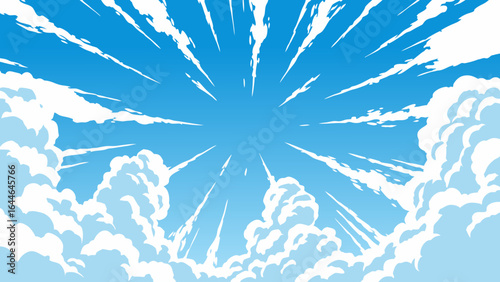 Stylized Anime Manga Blue Sky and White Clouds Illustration Background Scenery