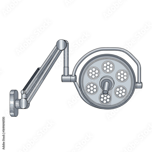 A detailed illustration of a surgical overhead light, showing its arm and lamp head.