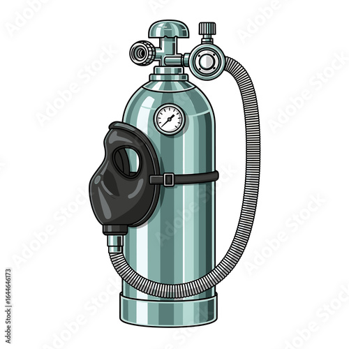 Illustration of a scuba diving tank with a mask and regulator, showing equipment for underwater breathing.