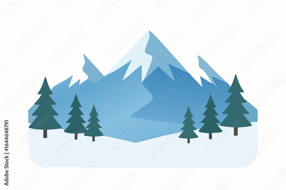 Fototapeta premium Majestic Winter Mountain Landscape Illustration.