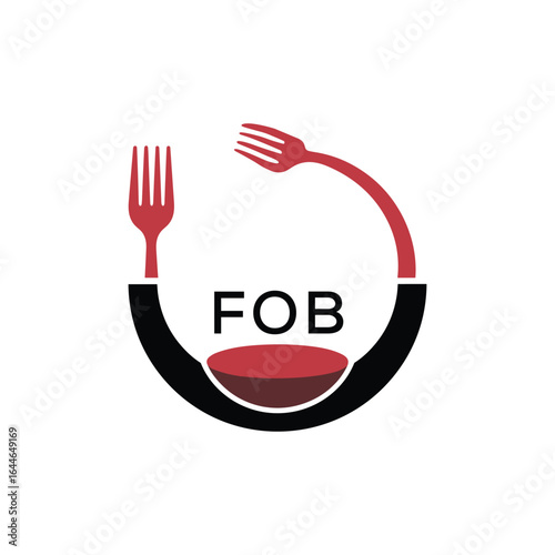 FOB Restaurant and Food Logo with Fork Plate Bowl Icon – Modern Dining and Catering Branding Design. FOB Letter Logo.
