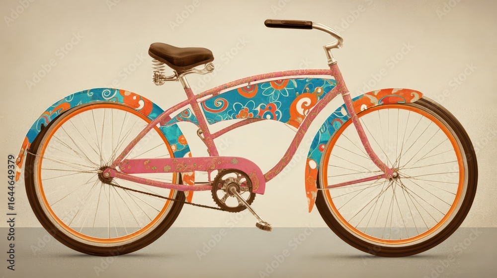 Fototapeta premium Ornate bicycle with colorful floral fenders.