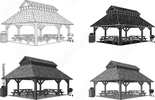 Versatile picnic shelter set with grill and trash can for outdoor gatherings