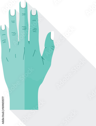 Stylized Teal Hand with White Nails and Minimalist Design.