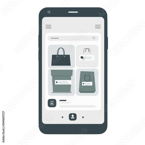 A smartphone screen displays a minimalist e-commerce app interface for online shopping.