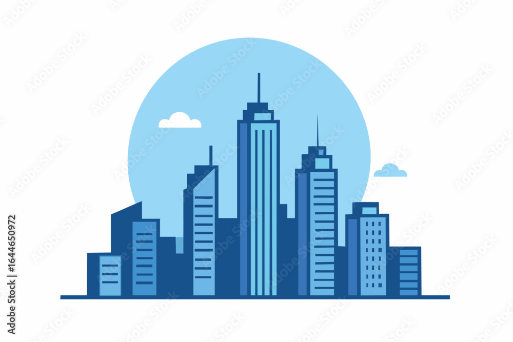 Obraz premium Modern Cityscape Illustration with Blue Buildings.