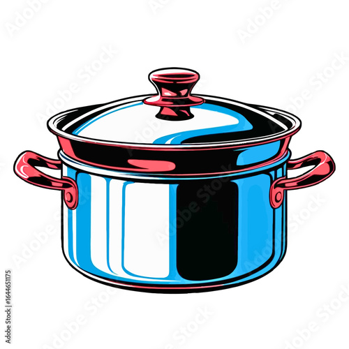Colorful illustration of a stainless steel cooking pot with a lid.