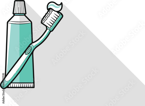Toothbrush and Toothpaste with Swirl of Minty Paste.