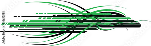 Dynamic green and black speed streaks create abstract motion effect