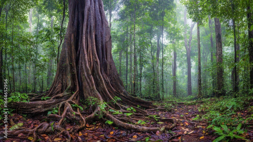 Fototapeta premium Majestic rainforest tree with extensive roots.