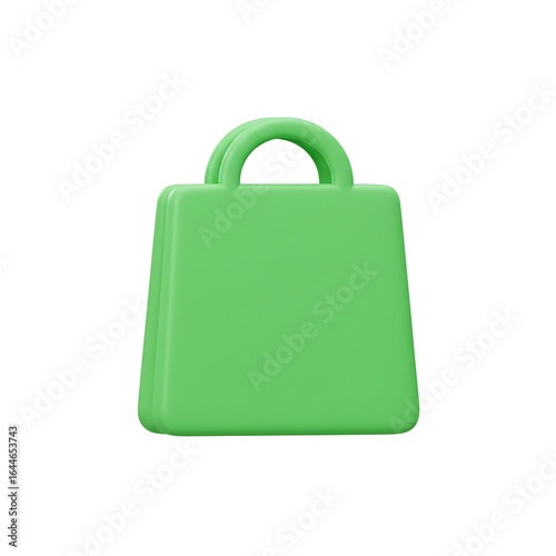 3D green shopping bag icon isolated on white