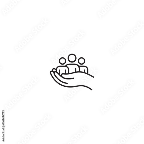Hand holding a group of people icon representing support and community
