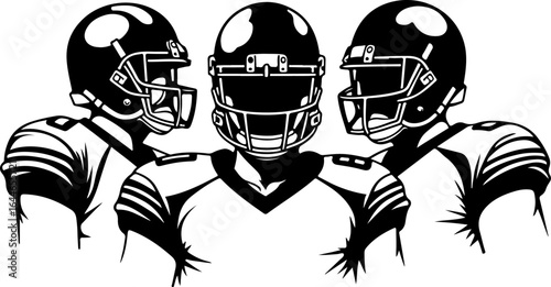 "American Football Team Illustration – Three Players in Uniform"
