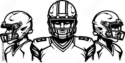 "American Football Team Illustration – Three Players in Uniform"
