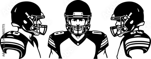 "American Football Team Illustration – Three Players in Uniform"
