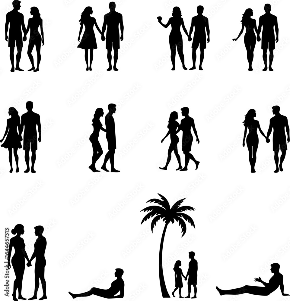 Fototapeta premium Romantic Couple Silhouettes at the Summer Beach