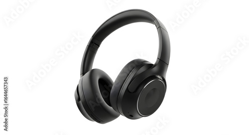 Sleek Black Wireless Headphones Isolated on White Background - Studio Shot