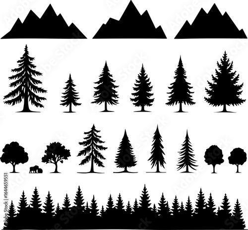 Mountain Pine Trees,  and Forest  Outdoor Vector Bundle