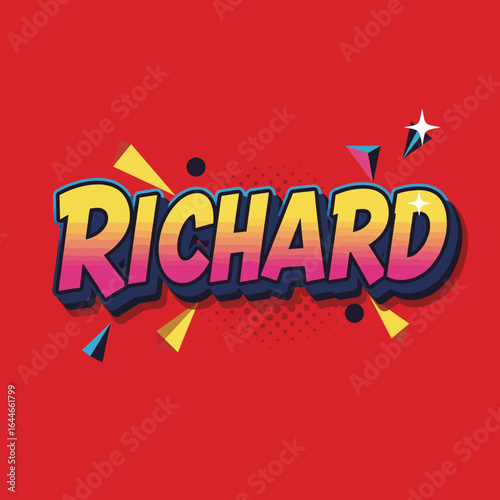 High-resolution vector illustration of the word Richard in a vibrant neon color palette pop art style.