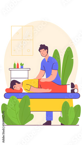 Chiropractor Treating Back Pain Vector Illustration