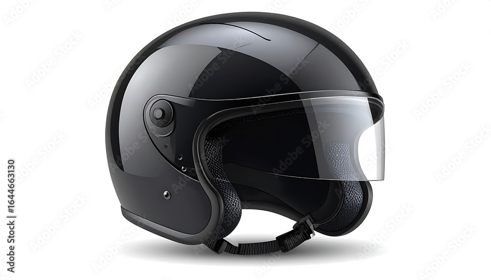 Naklejka premium Sleek black motorcycle helmet showcases safety and modern minimalist design on pristine white
