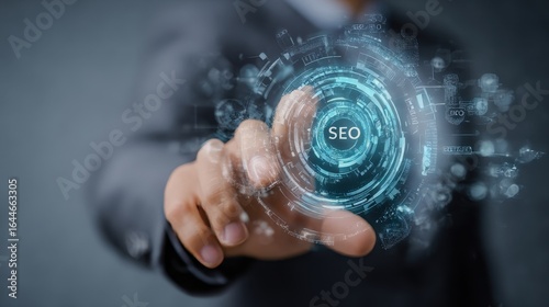 businessperson interacting with futuristic holographic interface