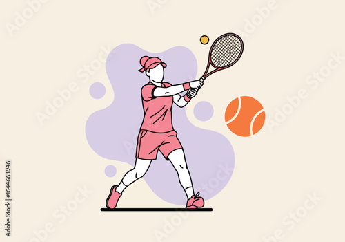 Vector art of female tennis player with racket and ball in action on the court
