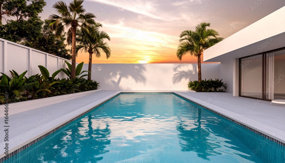 Fototapeta premium private swimming pool surrounded by a white modern wall