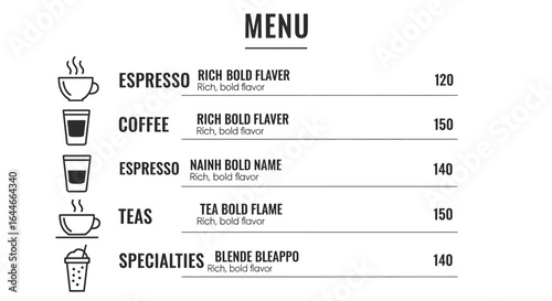 Elegant Menu Board Design with Espresso, Coffee, Teas, and Specialties