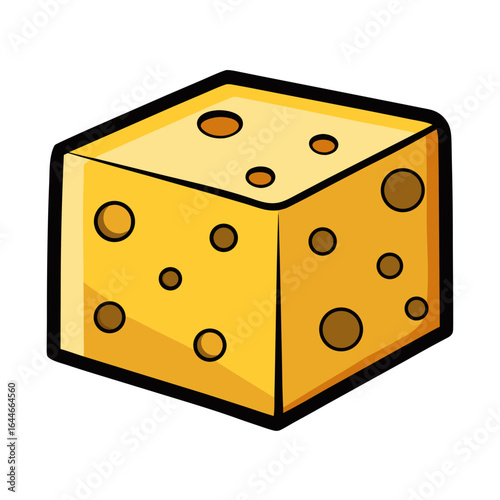 Yellow cheese cube with holes isolated on white background