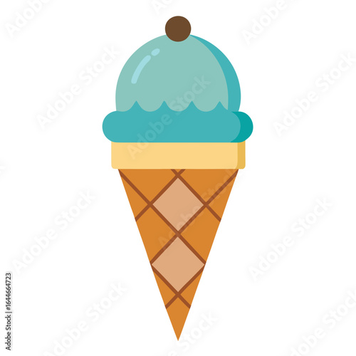 Blue ice cream cone with waffle cone isolated on white background