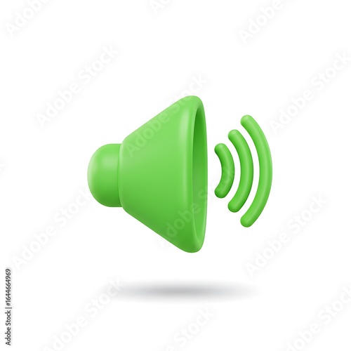 Green loudspeaker emitting sound waves