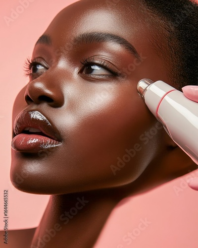 Closeup of a African woman receiving laser treatment flawless skin natural beauty expression clean isolated on a pastel background premium skincare and beauty portrait