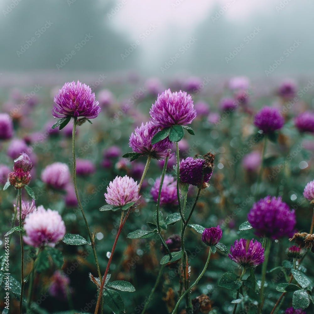 Field of Purple Flowers on a Misty Day Field of Purple Flowers on a Misty Day