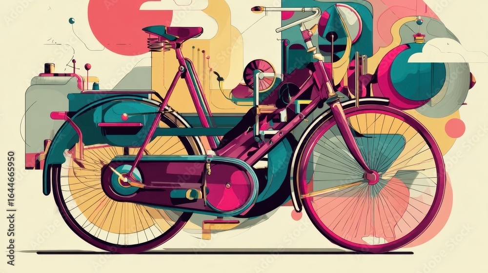 Fototapeta premium Colorful, stylized bicycle illustration.