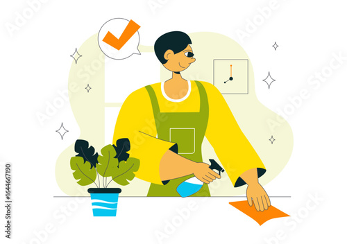 Sanitation Vector Illustration featuring People Cleaning Up Garbage and Disposing of it Properly and Washing Hands with Flat Style Cartoon Background