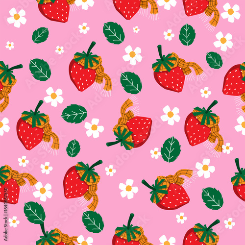 hand drawn seamless patttern with strawberry 