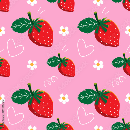 hand drawn seamless patttern with strawberry 