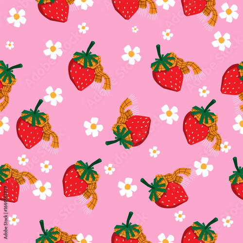 hand drawn seamless patttern with strawberry 