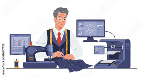 Tailor Using Modern Technology for Fashion Design.