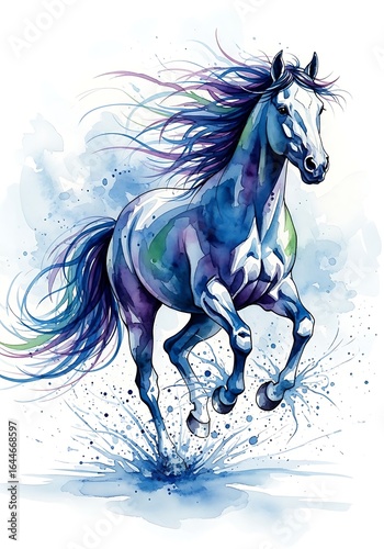 Watercolor equus gallop: A dynamic, artistic portrayal of a horse in vibrant motion