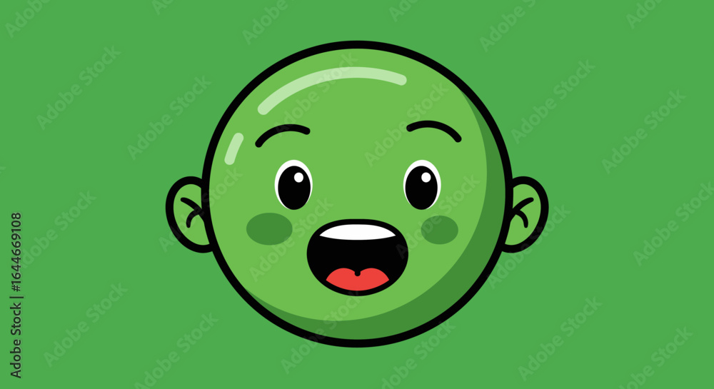 Fototapeta premium Cartoon Green Pea Character with Happy Expression.