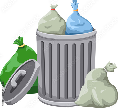 Illustration of Trash Can with Garbage Bags 