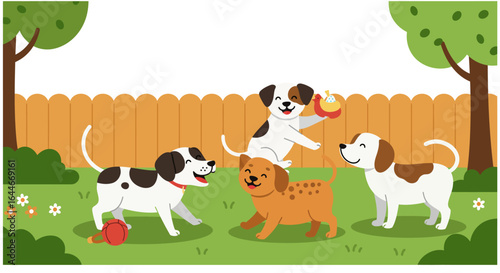 Playful Cartoon Dogs Enjoying a Sunny Day Outdoors.
