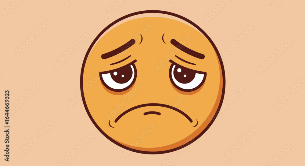 Fototapeta premium Sad Emoji with Depressed Expression and Features.